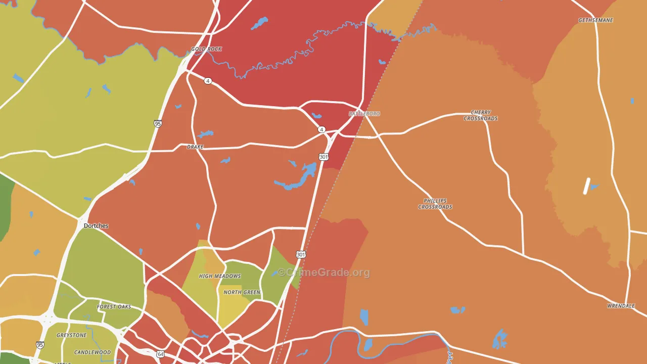 Battleboro, NC Map of Burglary Rates