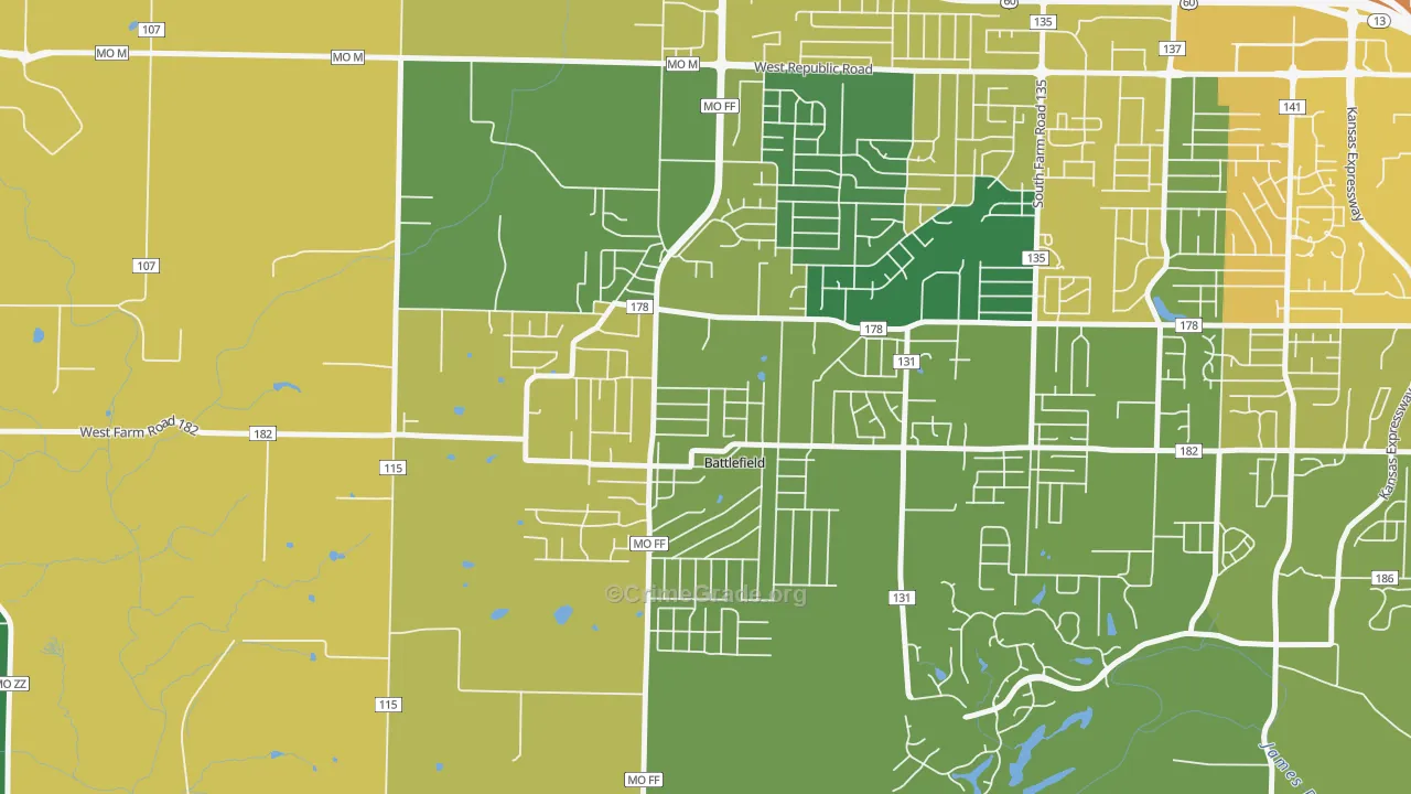 Battlefield, MO Map of Burglary Rates