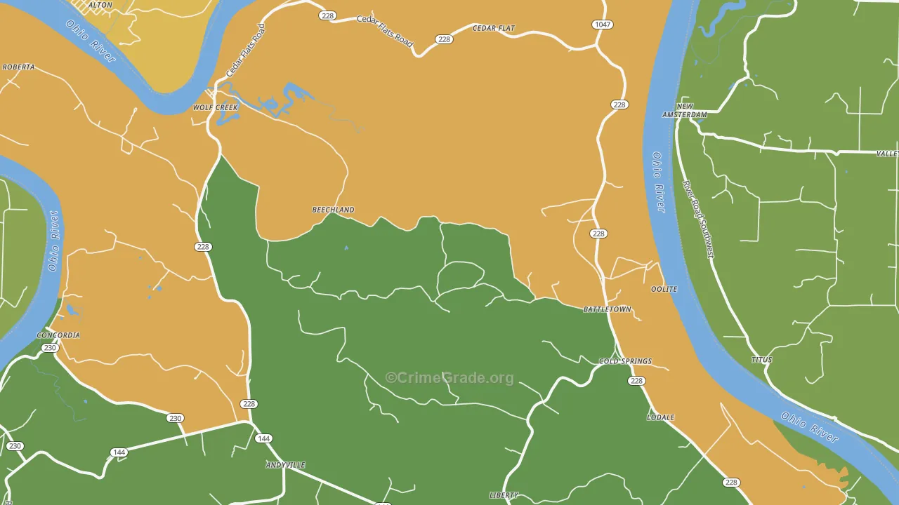 Battletown, KY Map of Burglary Rates