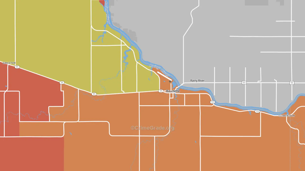 Baudette, MN Map of Burglary Rates