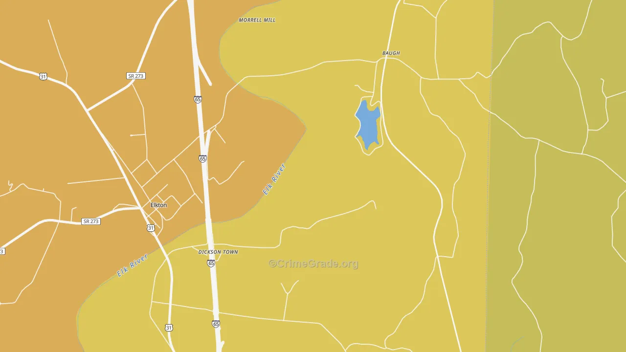 Baugh, TN Map of Burglary Rates