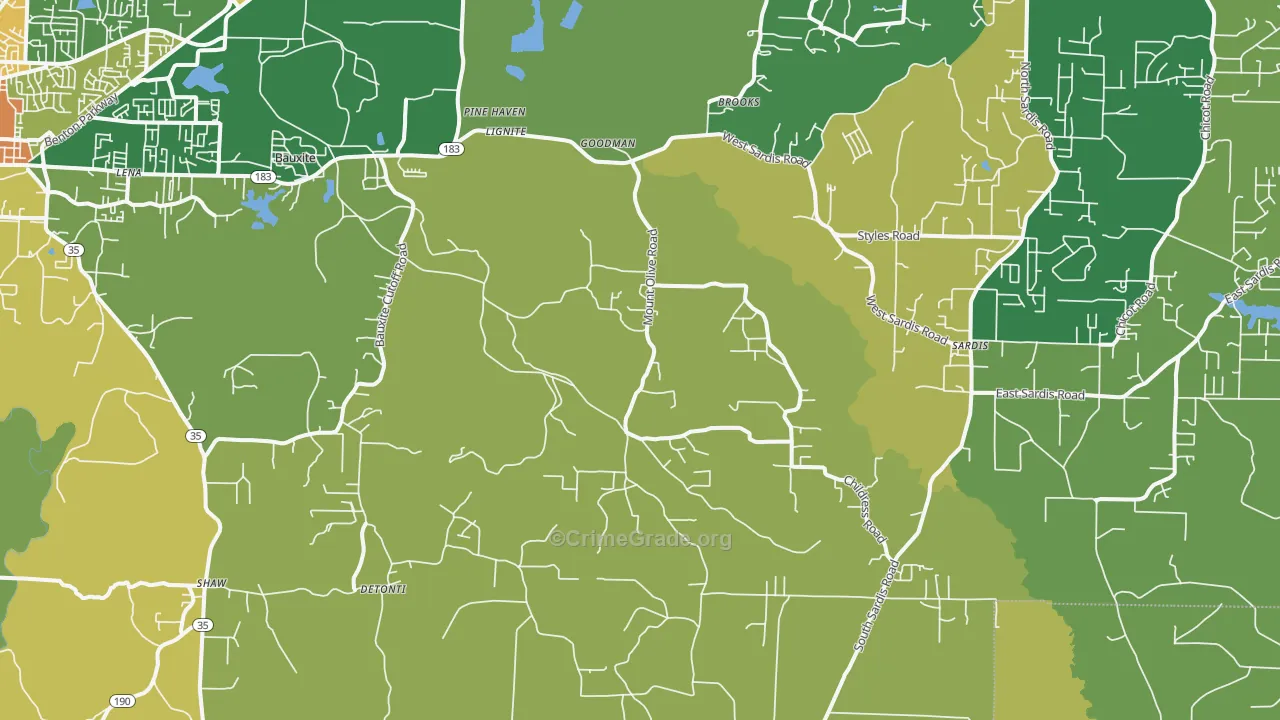 Bauxite, AR Map of Burglary Rates