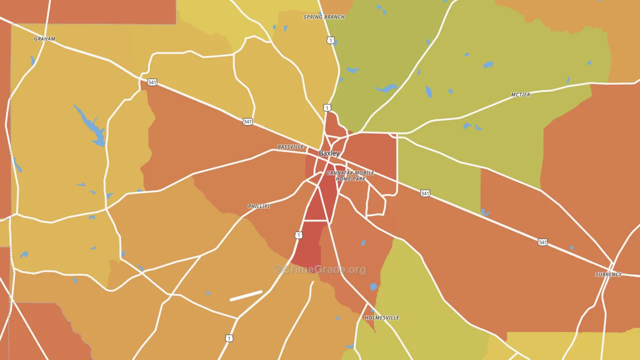 Baxley, GA Map of Burglary Rates