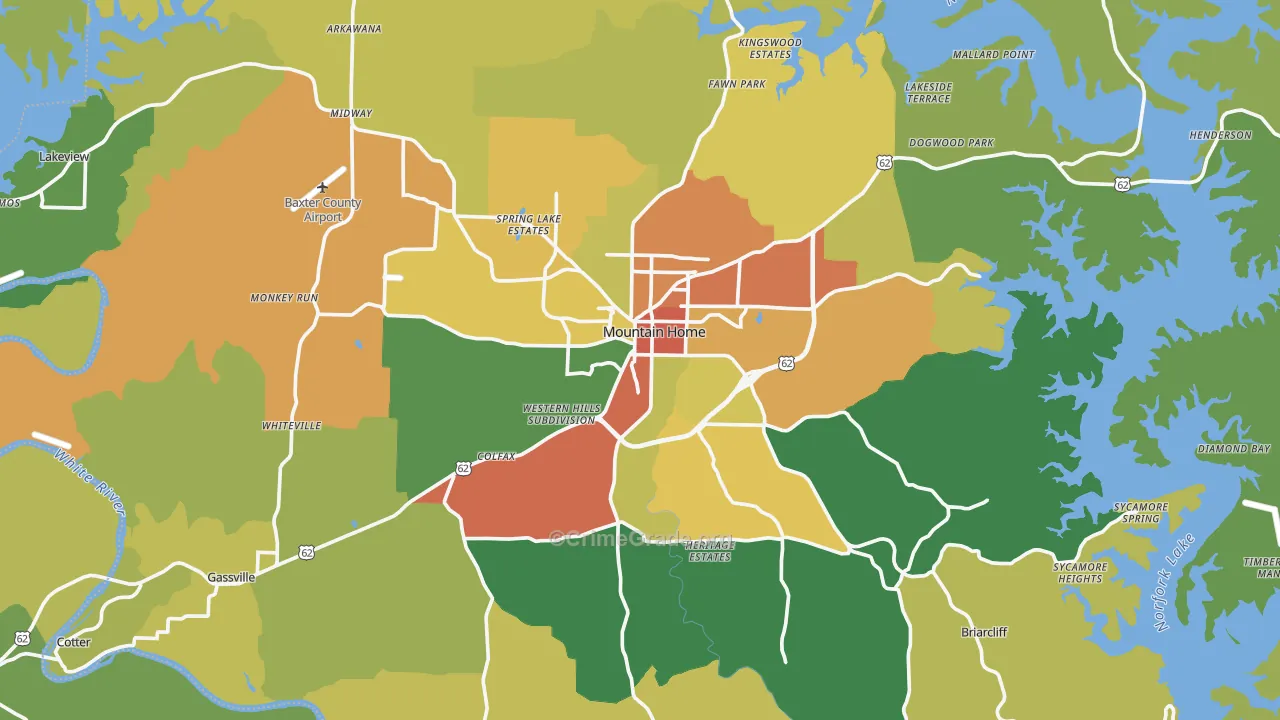 Baxter County, AR Map of Burglary Rates