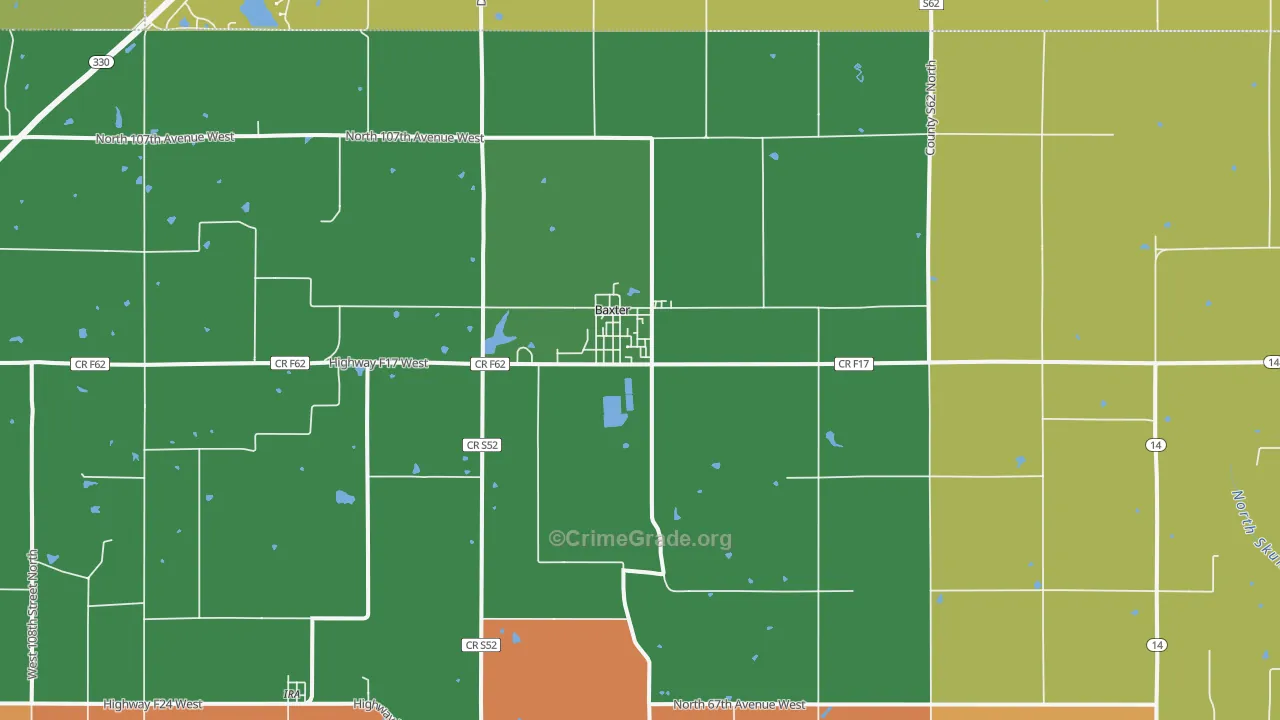 Baxter, IA Map of Burglary Rates