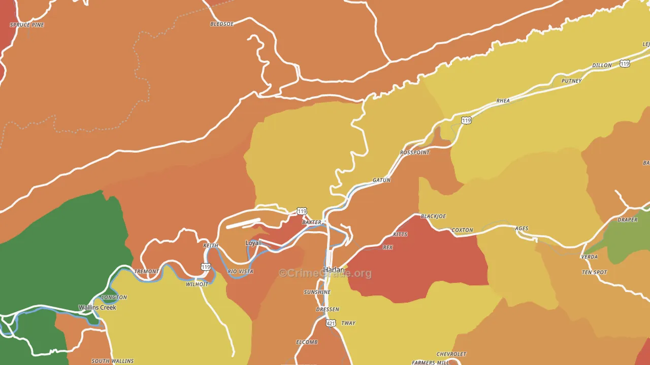 Baxter, KY Map of Burglary Rates