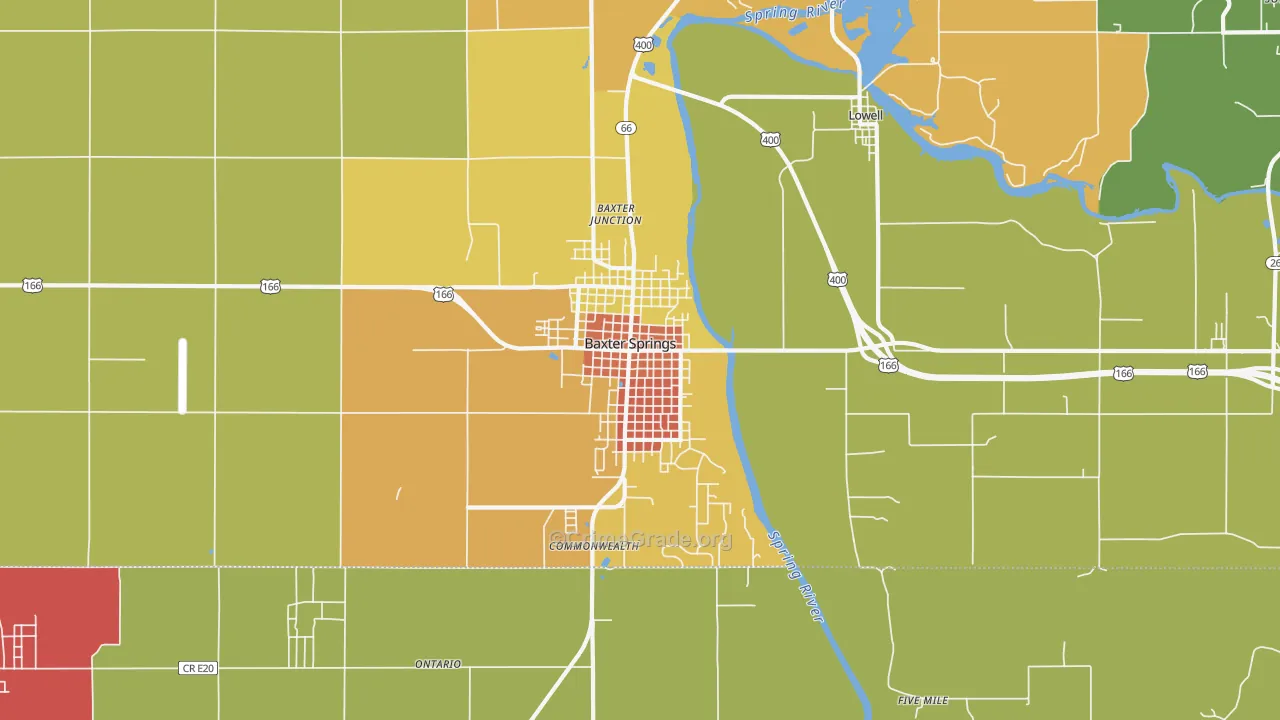 Baxter Springs, KS Map of Burglary Rates