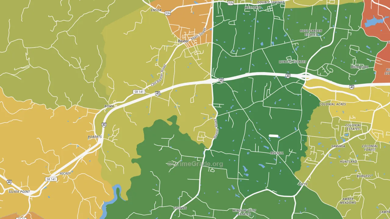 Baxter, TN Map of Burglary Rates