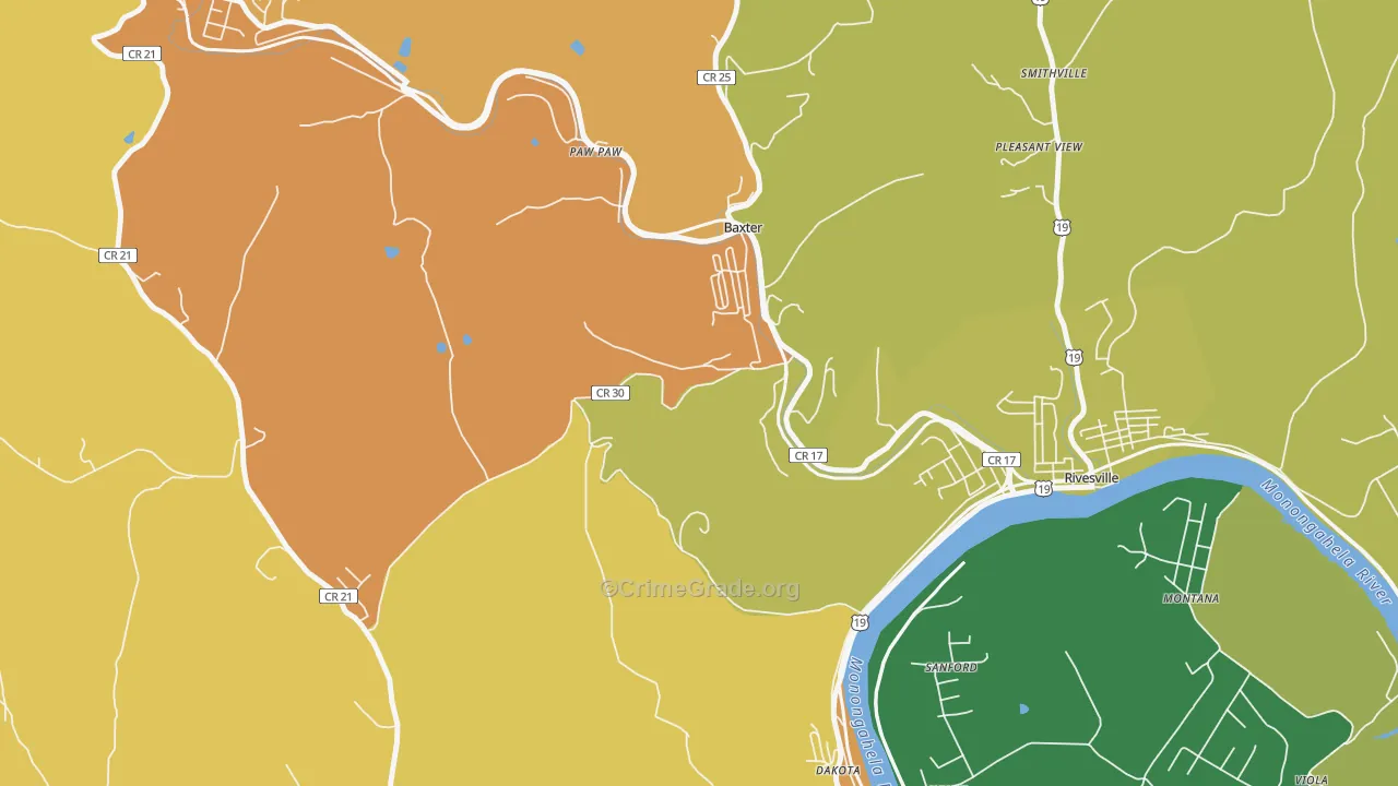 Baxter, WV Map of Burglary Rates