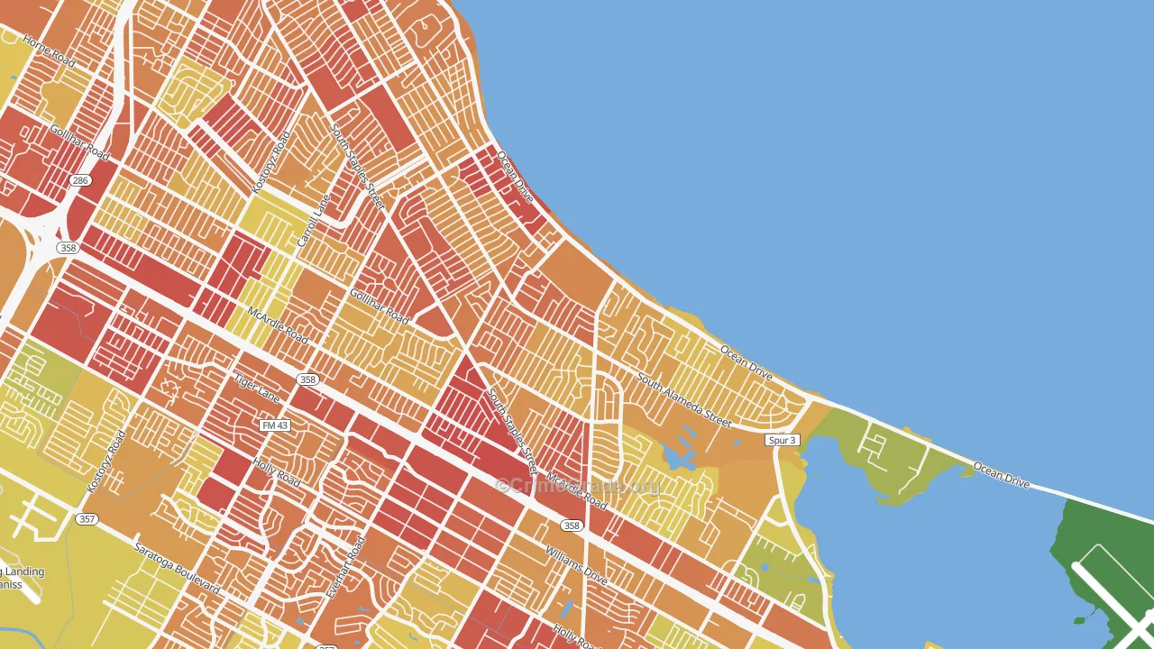 Bay Area, Corpus Christi, TX Map of Burglary Rates