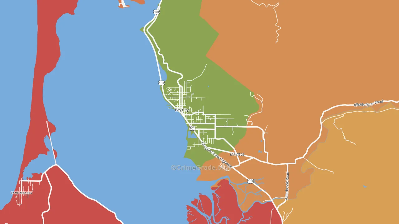 Bay City, OR Map of Burglary Rates