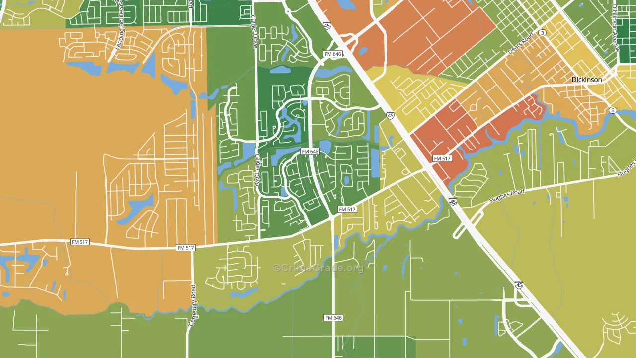 Bay Colony, League City, TX Map of Burglary Rates