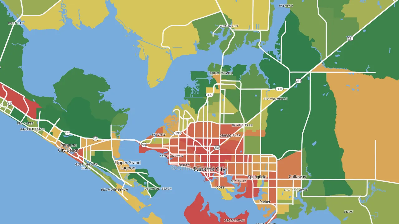 Bay County, FL Map of Burglary Rates