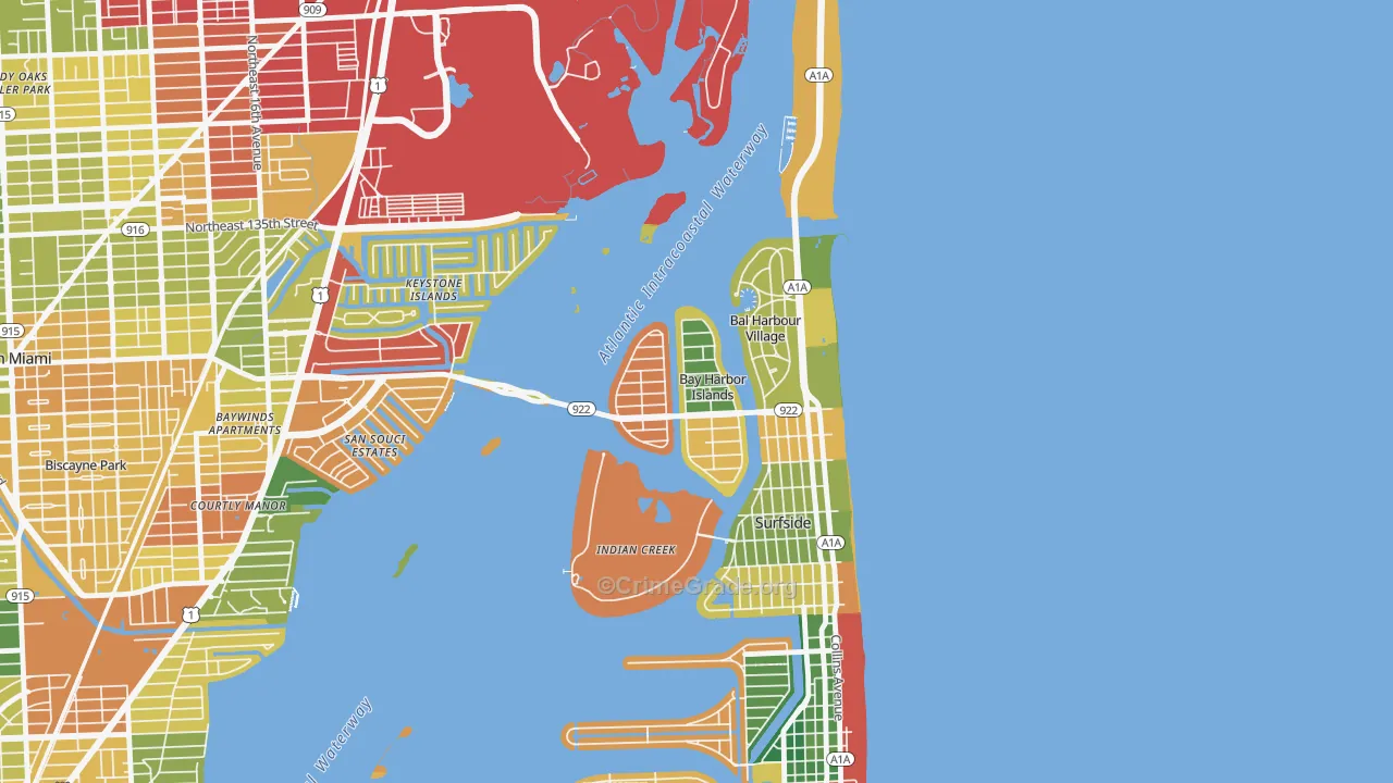 Bay Harbor Islands, FL Map of Burglary Rates