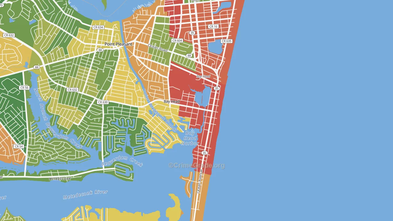 Bay Head, NJ Map of Burglary Rates