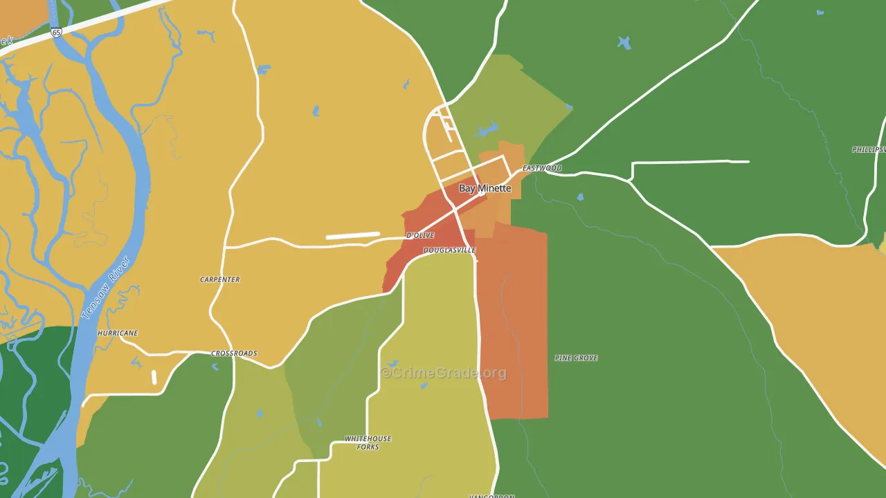Bay Minette, AL Map of Burglary Rates