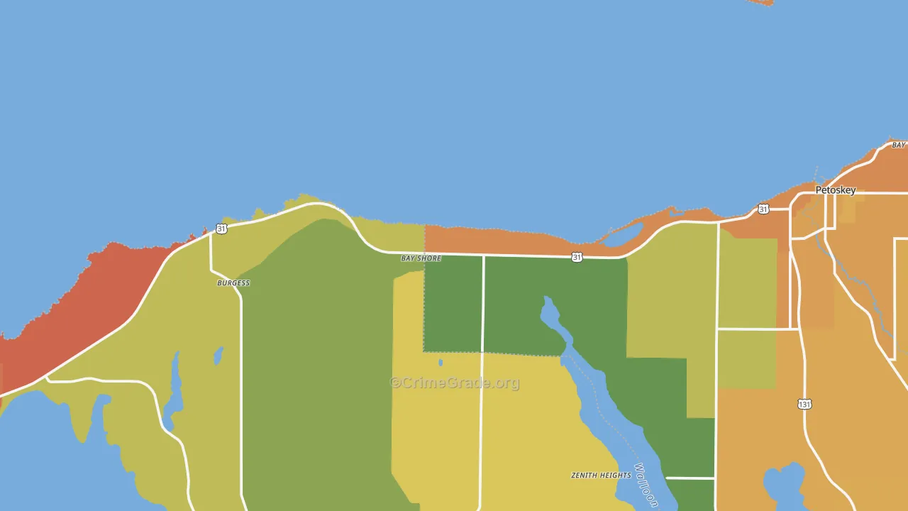 Bay Shore, MI Map of Burglary Rates