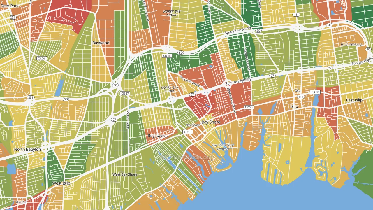 Bay Shore, NY Map of Burglary Rates