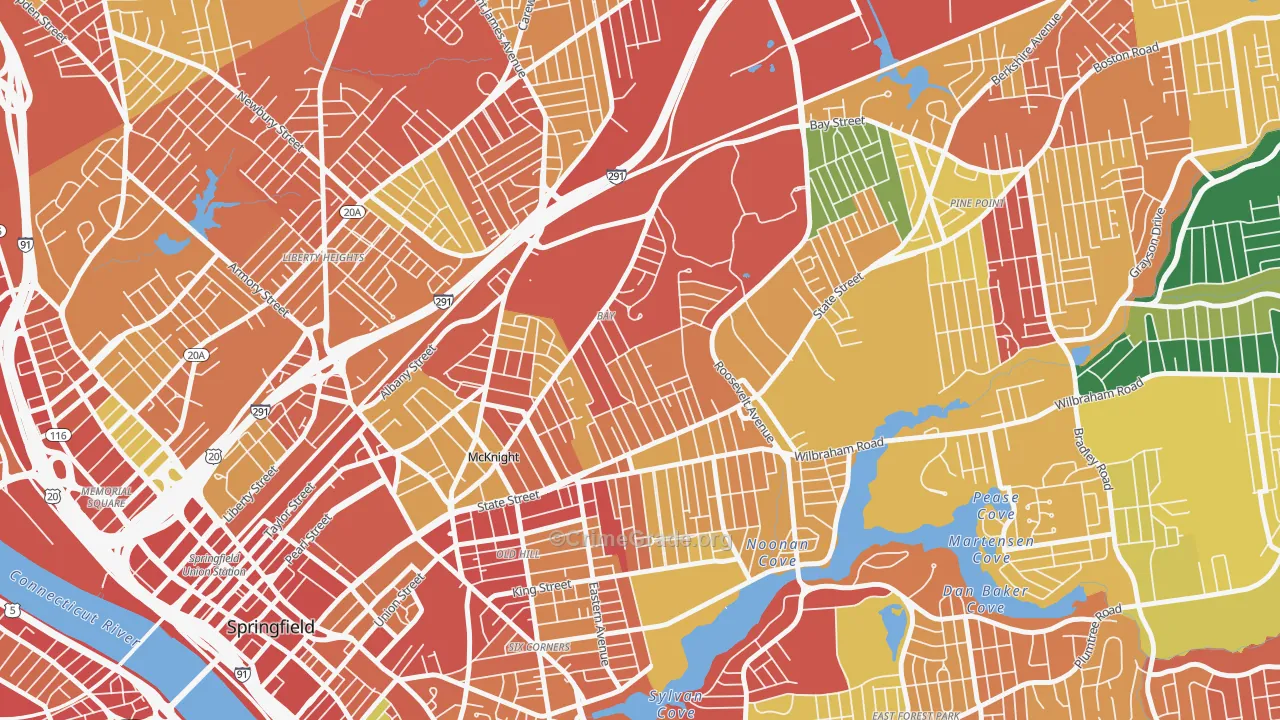 Bay, Springfield, MA Map of Burglary Rates