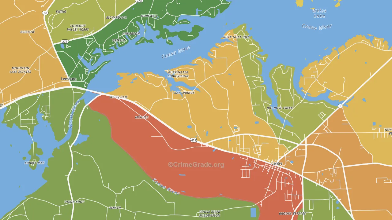 Bay Springs, AL Map of Burglary Rates