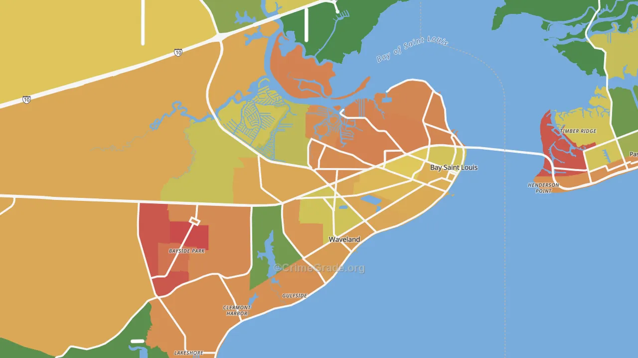 Bay St. Louis, MS Map of Burglary Rates