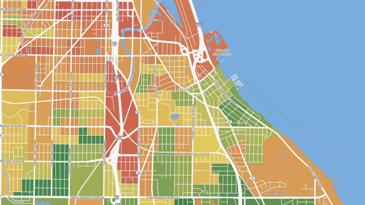 Bay View, Milwaukee, WI Map of Burglary Rates