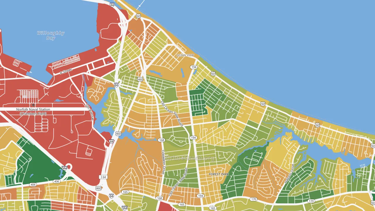 Bay View, Norfolk, VA Map of Burglary Rates