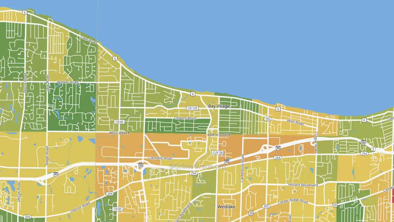 Bay Village, OH Map of Burglary Rates