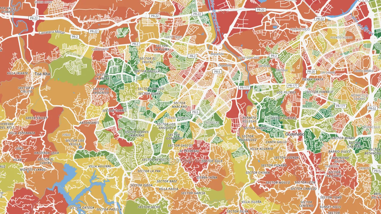 Bayamon Municipio, PR Map of Burglary Rates