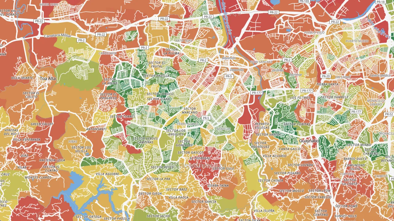 Bayamon, PR Map of Burglary Rates