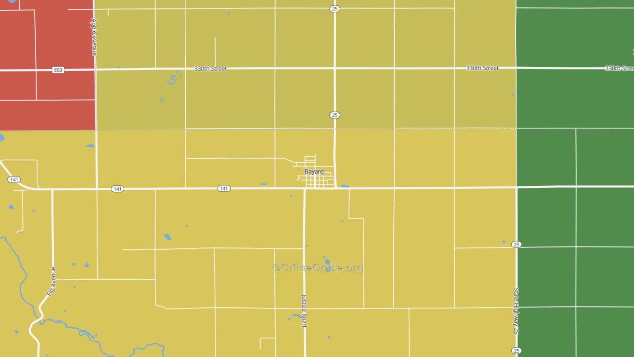 Bayard, IA Map of Burglary Rates