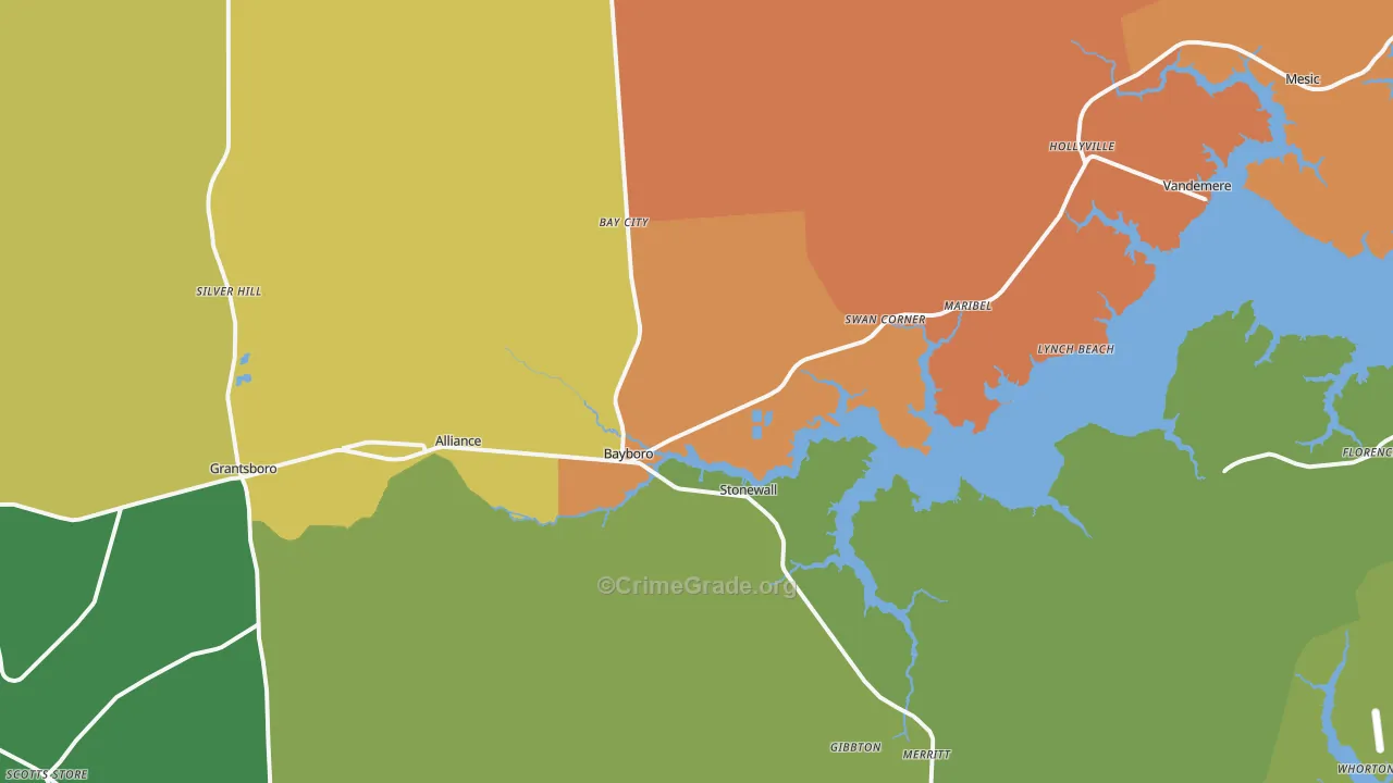 Bayboro, NC Map of Burglary Rates