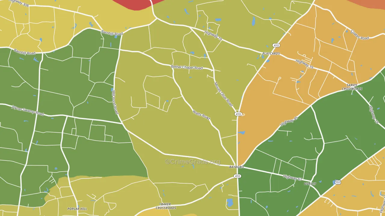 Bayboro, SC Map of Burglary Rates