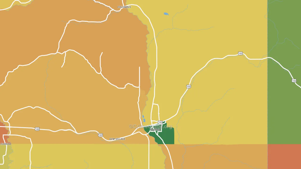 Bayfield, CO Map of Burglary Rates