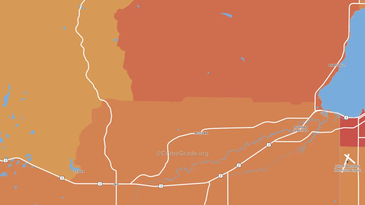 Bayfield County, WI Map of Burglary Rates
