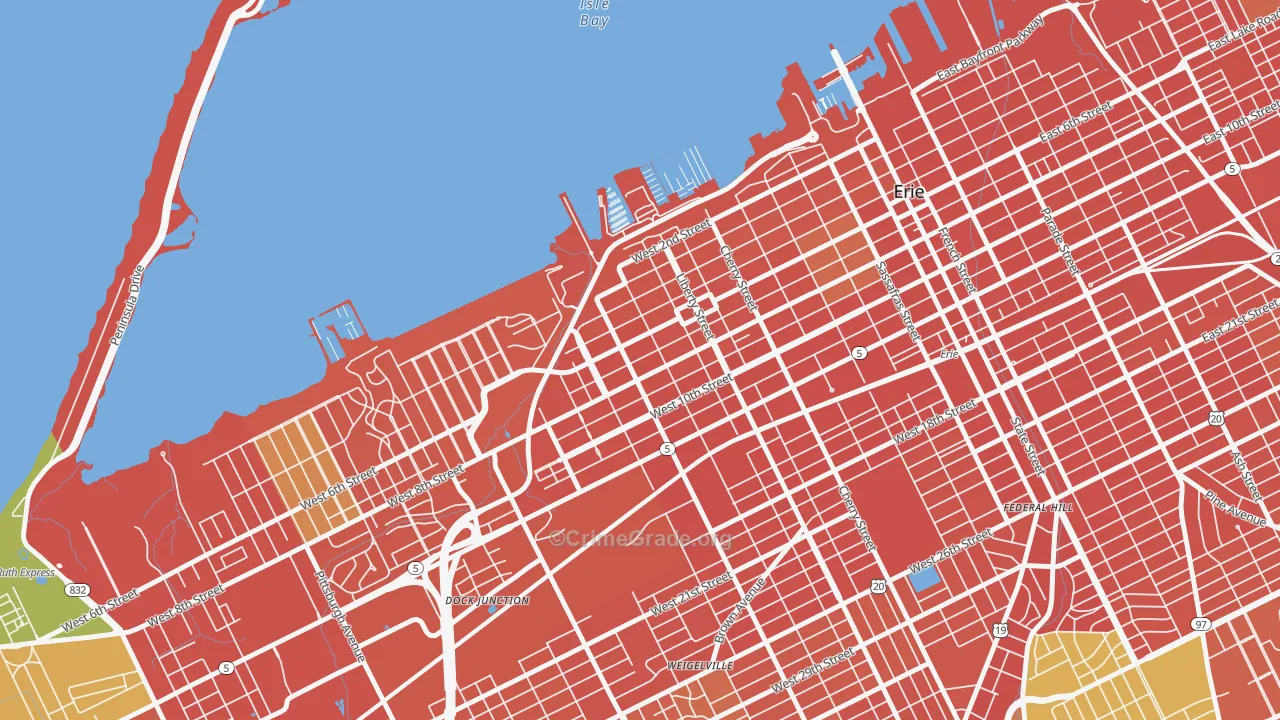 Bayfront, Erie, PA Map of Burglary Rates