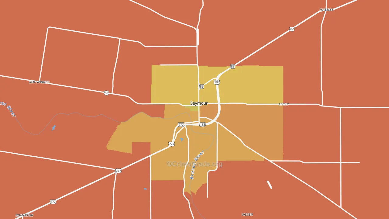 Baylor County, TX Map of Burglary Rates