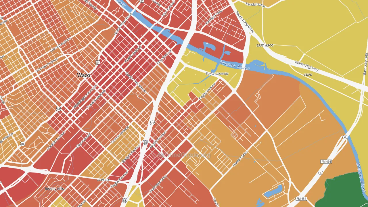 Baylor, Waco, TX Map of Burglary Rates