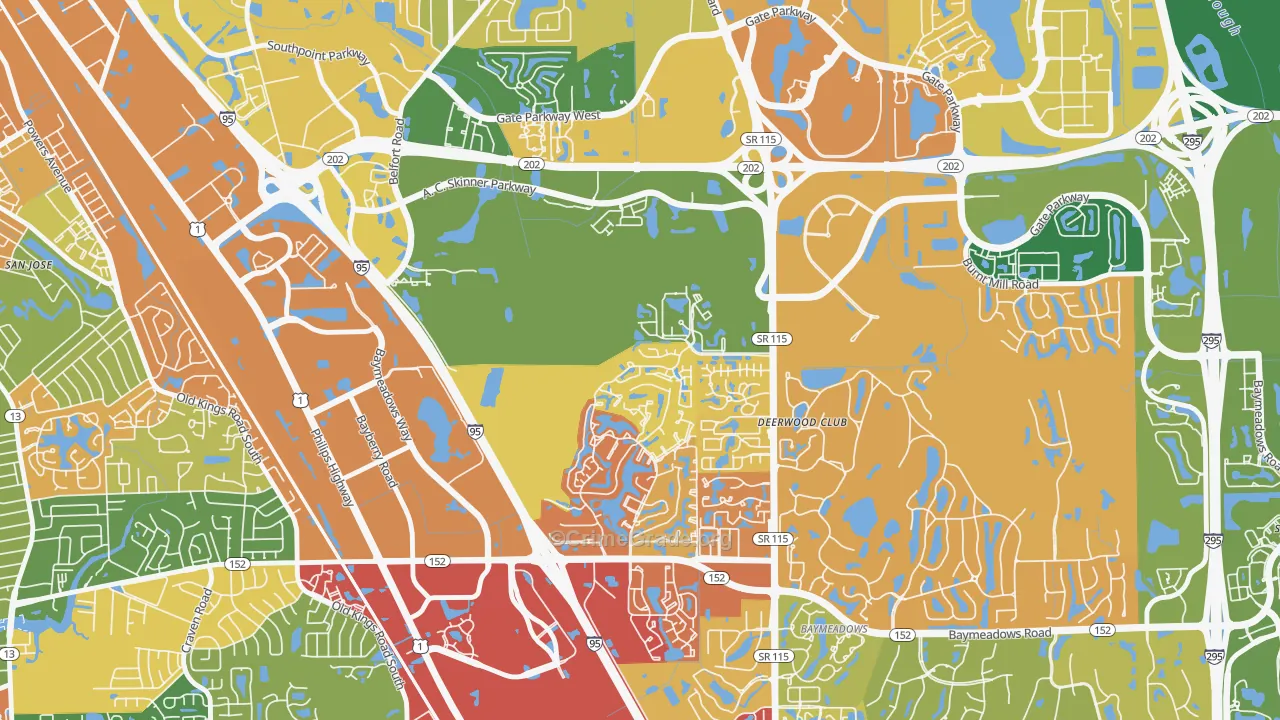 Baymeadows, Jacksonville, FL Map of Burglary Rates