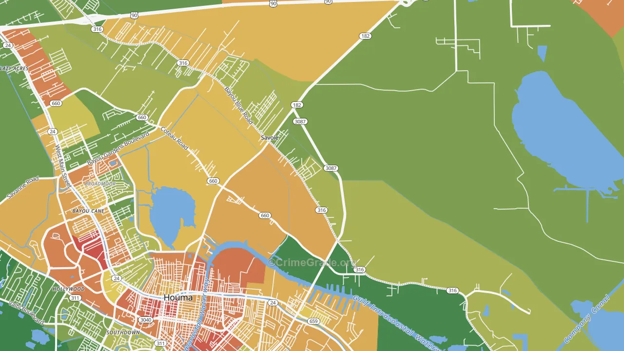 Bayou Blue, LA Map of Burglary Rates