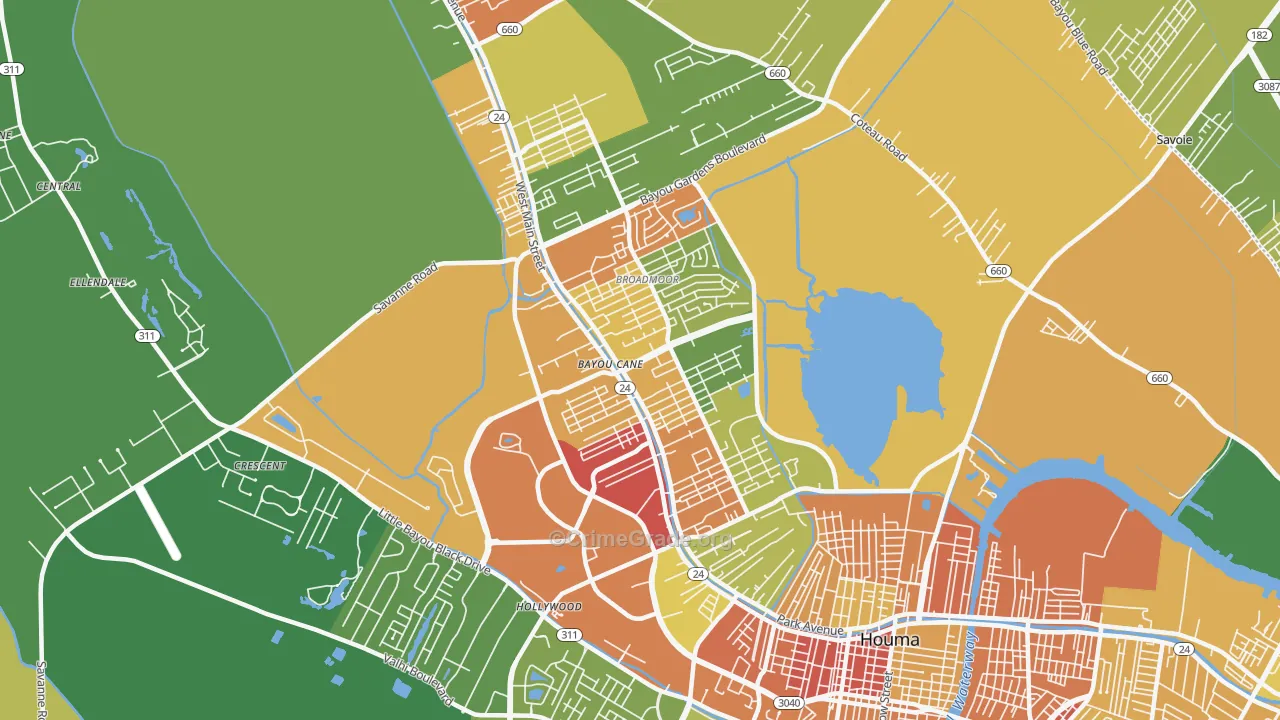 Bayou Cane, LA Map of Burglary Rates