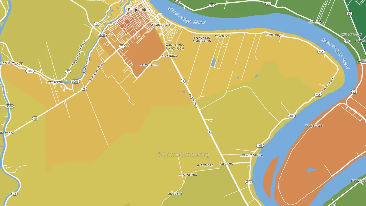 Bayou Goula, LA Map of Burglary Rates