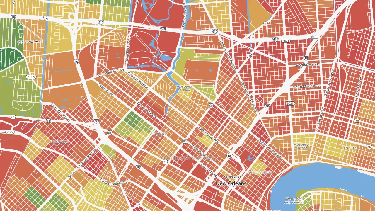 Bayou St John, New Orleans, LA Map of Burglary Rates