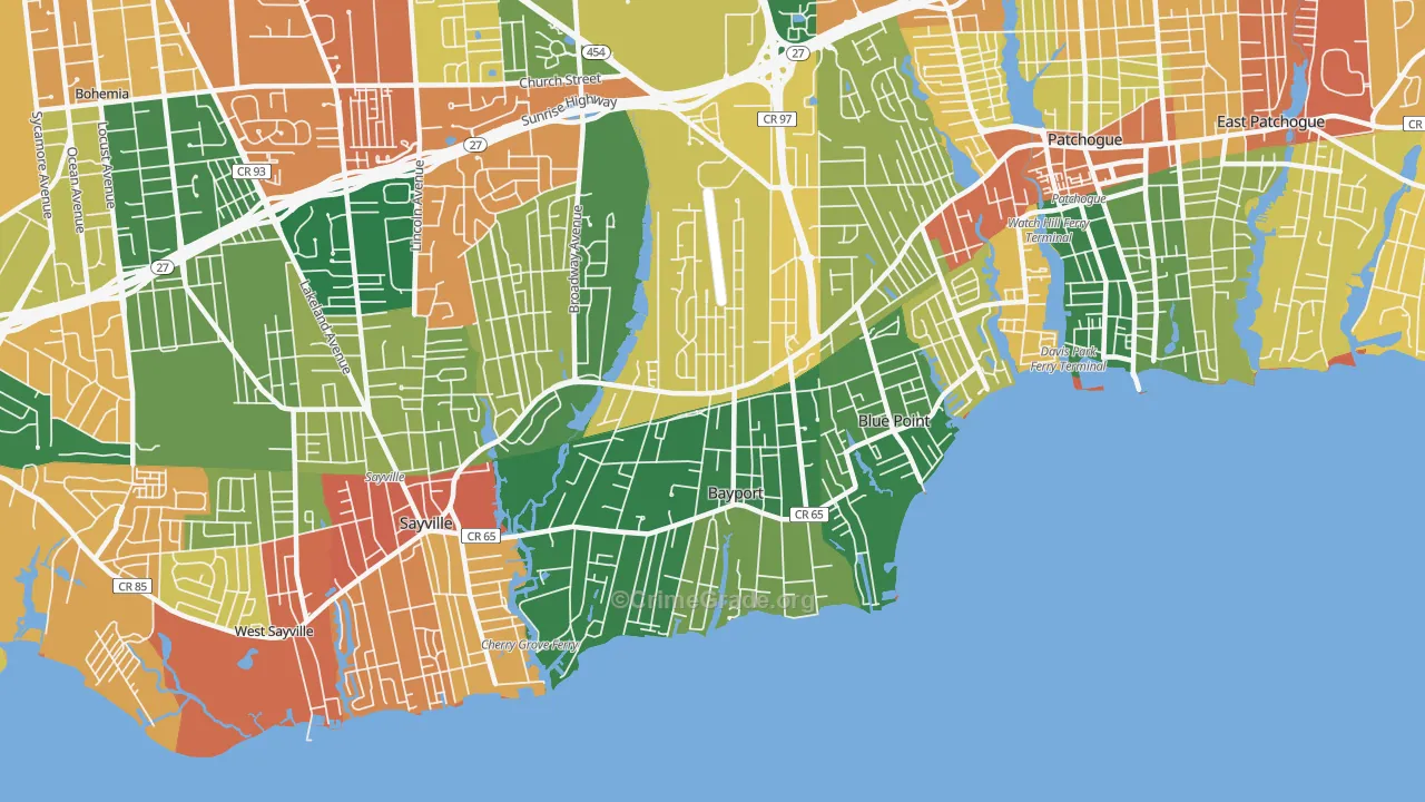 Bayport, NY Map of Burglary Rates