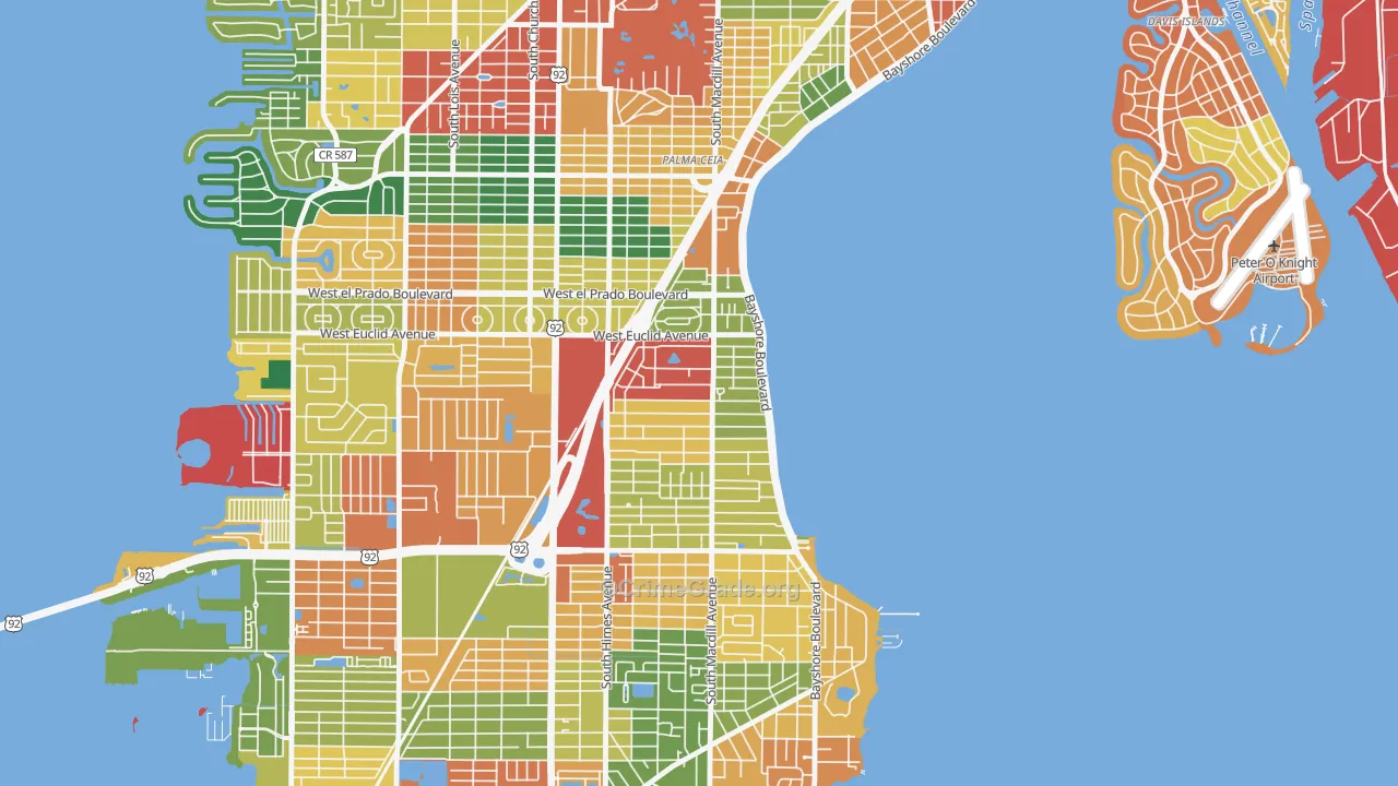 Bayshore Beautiful, Tampa, FL Map of Burglary Rates