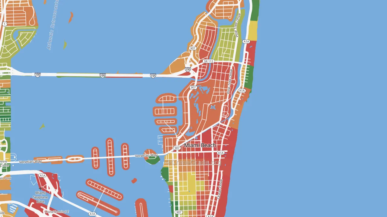 Bayshore, Miami Beach, FL Map of Burglary Rates