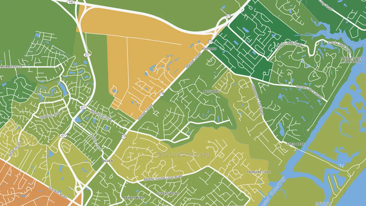 Bayshore, Wilmington, NC Map of Burglary Rates