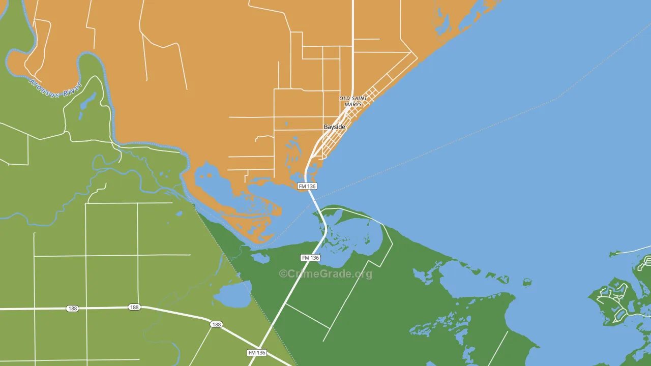 Bayside, TX Map of Burglary Rates