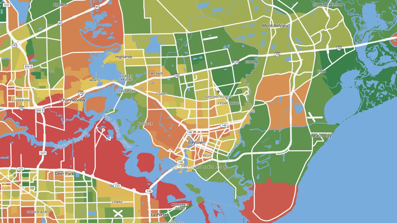 Baytown, TX Map of Burglary Rates