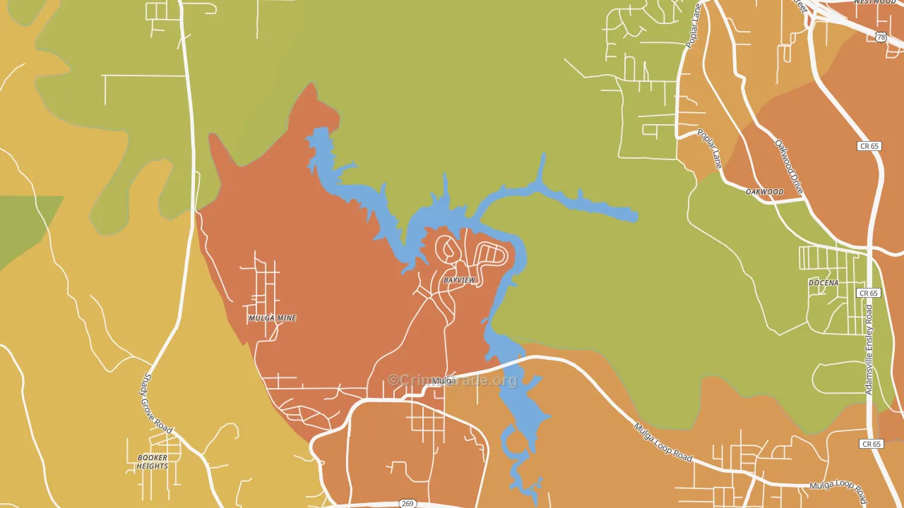 Bayview, AL Map of Burglary Rates